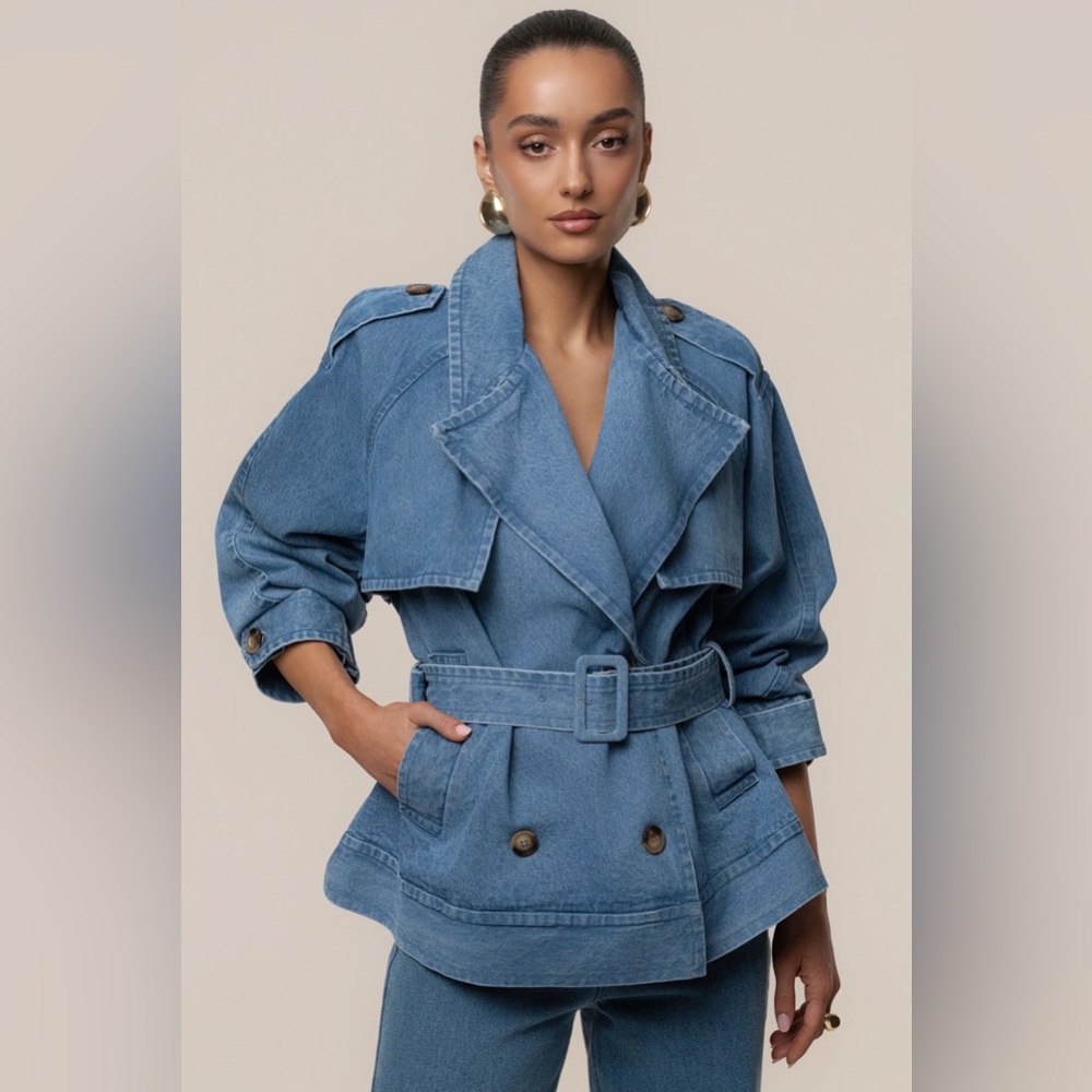 JLUXLABEL MEDIUM WASH DOUBLE BREASTED DENIM JACKET - Picture 2 of 8